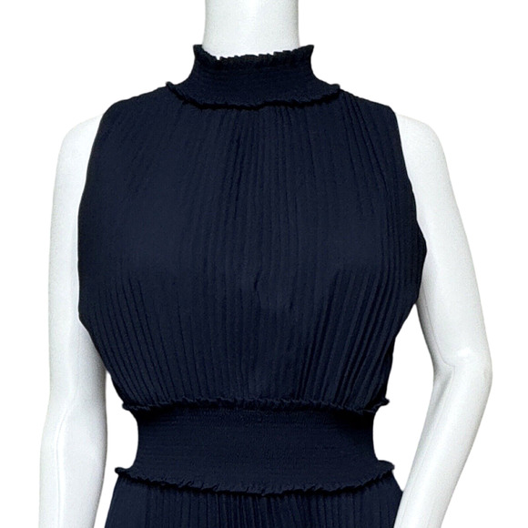 Nanette Lepore Dress Women 2 Navy Blue Accordion Smock Dress Business Party - Picture 5 of 7